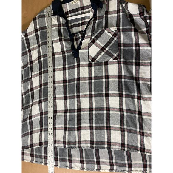 FREE PEOPLE SLEEP SHIRT M OVERSIZED SUNDAY MORNING PLAID BLACK WHITE RED COTTON - Picture 12 of 12